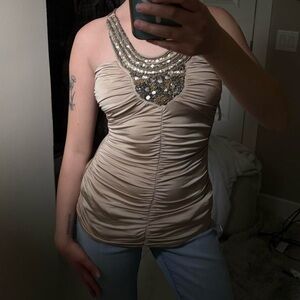 Embellished Cream Halter Top